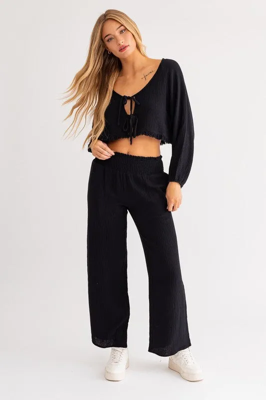 Tie Front Loose Fit Crop Top