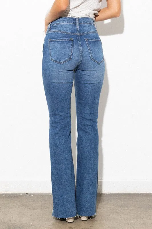 Vibrant - High Waisted Distressed Bootcut Jeans