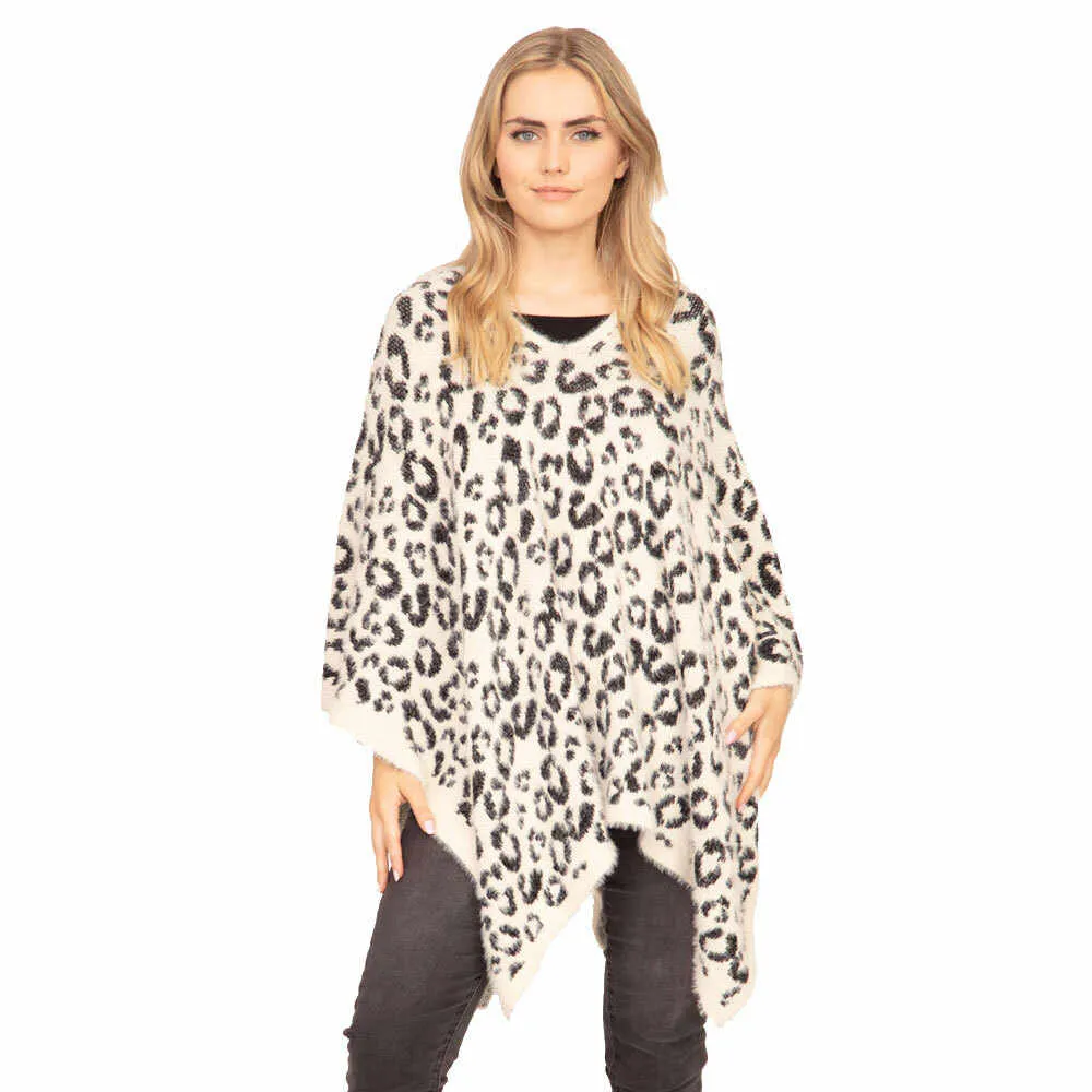 Warm Cozy Leopard Printed Poncho Animal Pattern Poncho