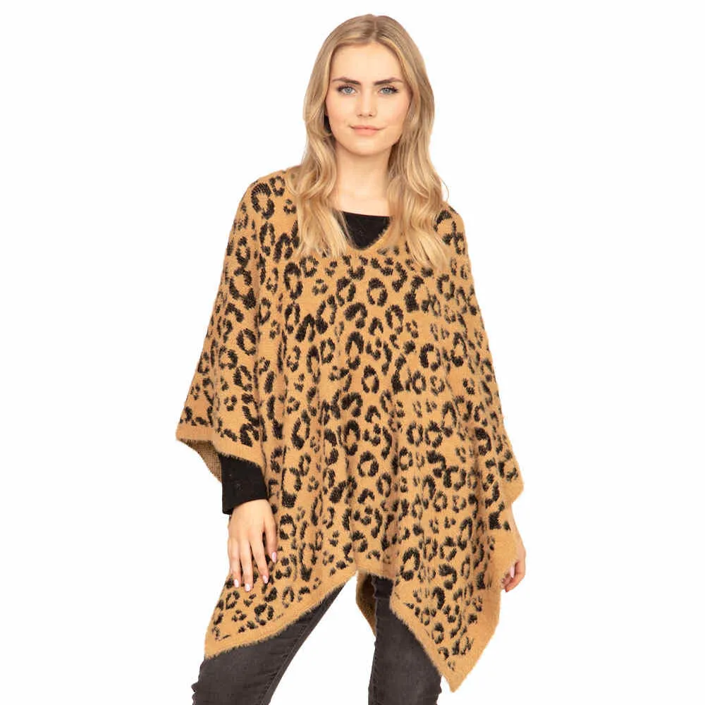 Warm Cozy Leopard Printed Poncho Animal Pattern Poncho