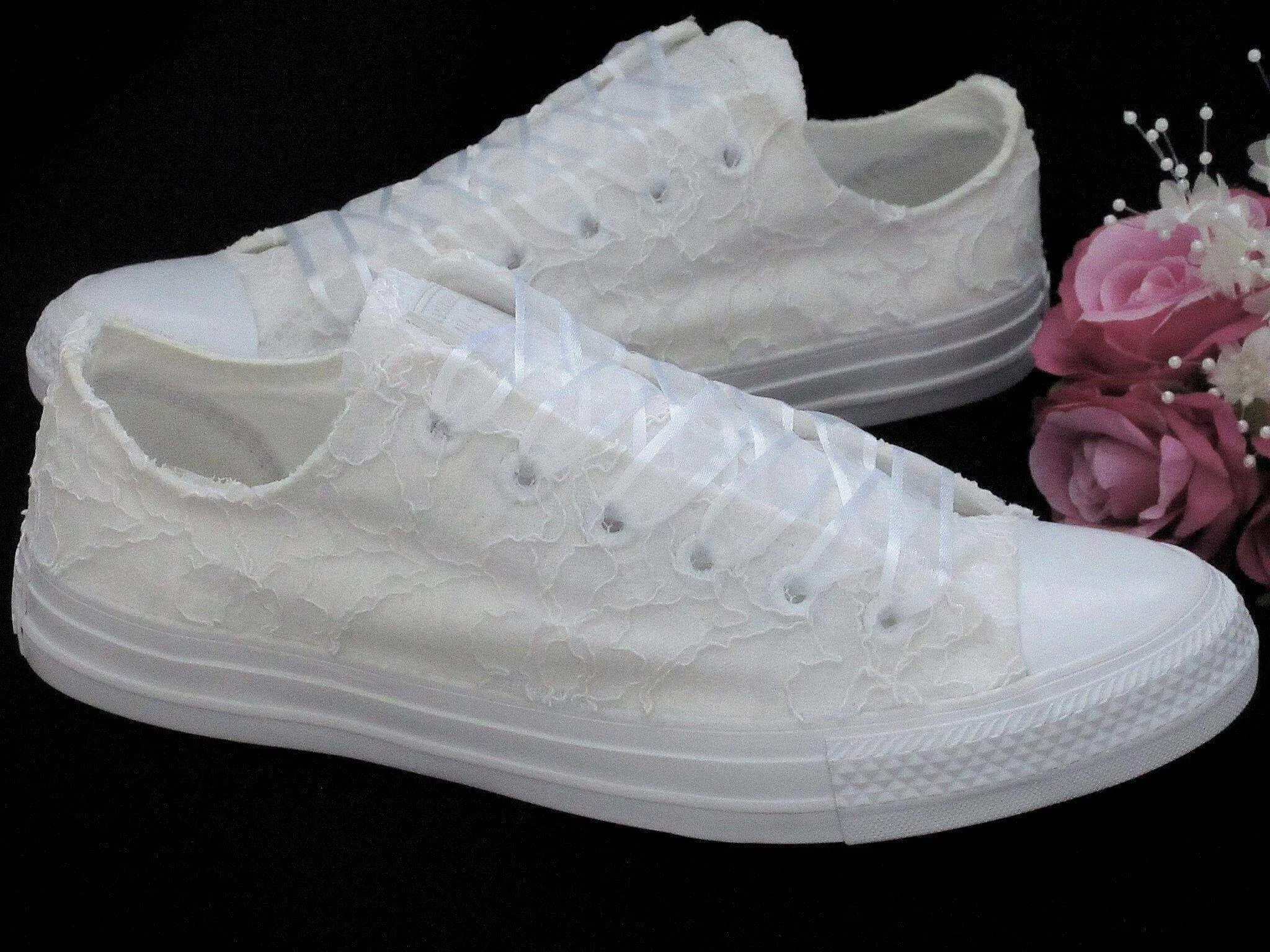 White Lace Wedding Converse Trainers For Brides