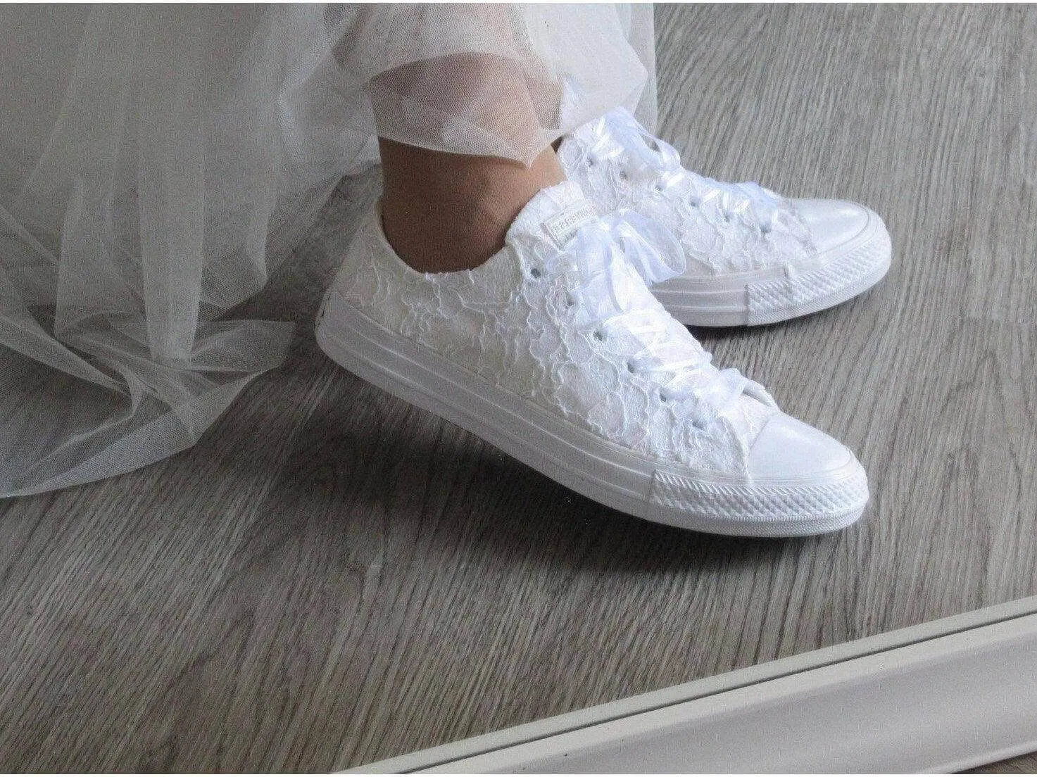 White Lace Wedding Converse Trainers For Brides