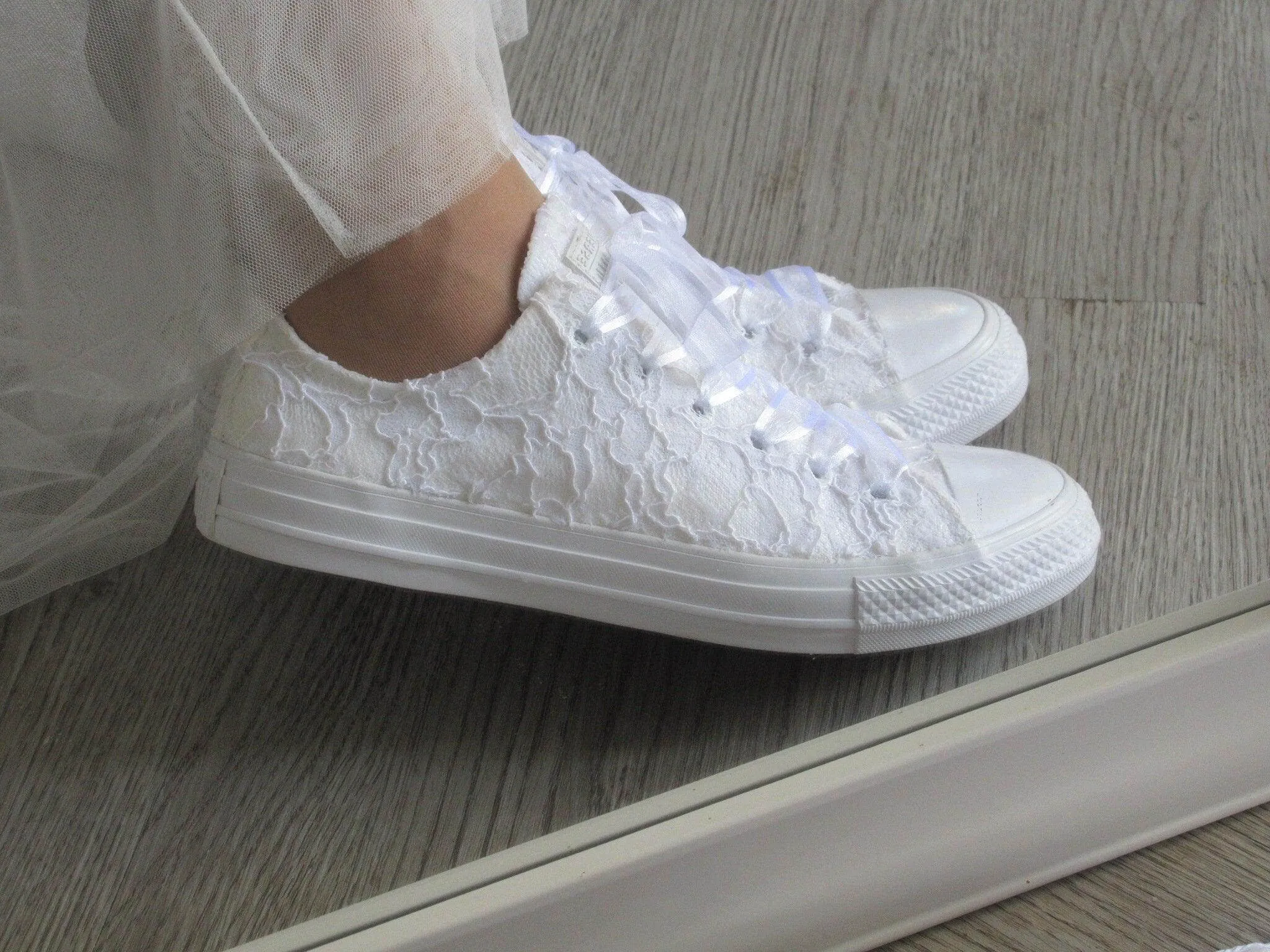 White Lace Wedding Converse Trainers For Brides