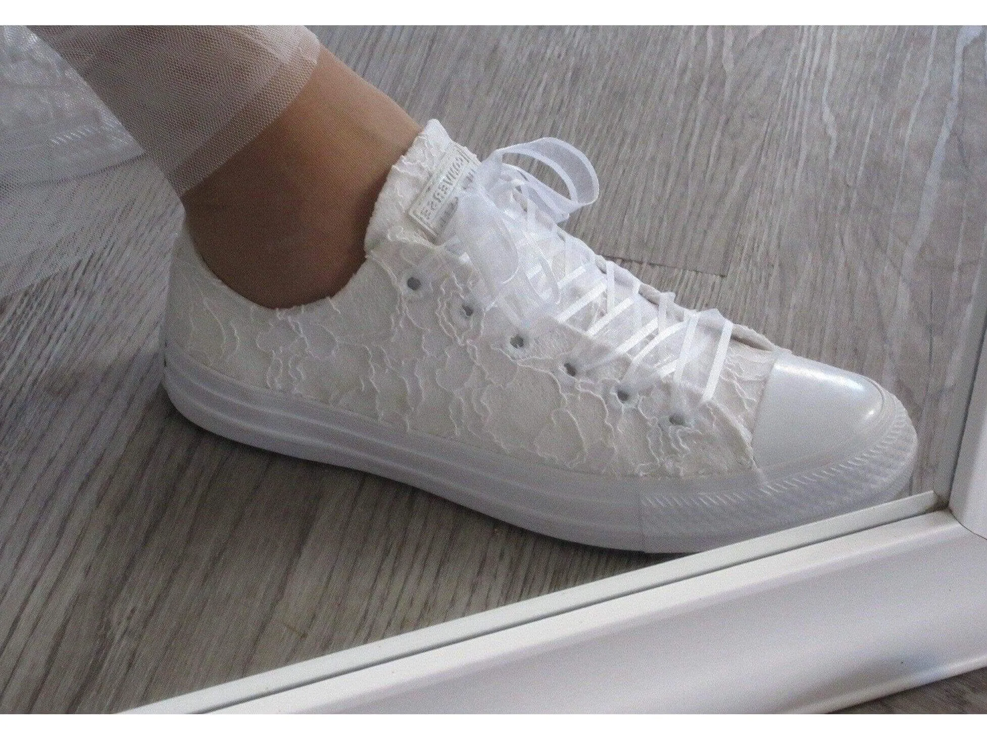 White Lace Wedding Converse Trainers For Brides