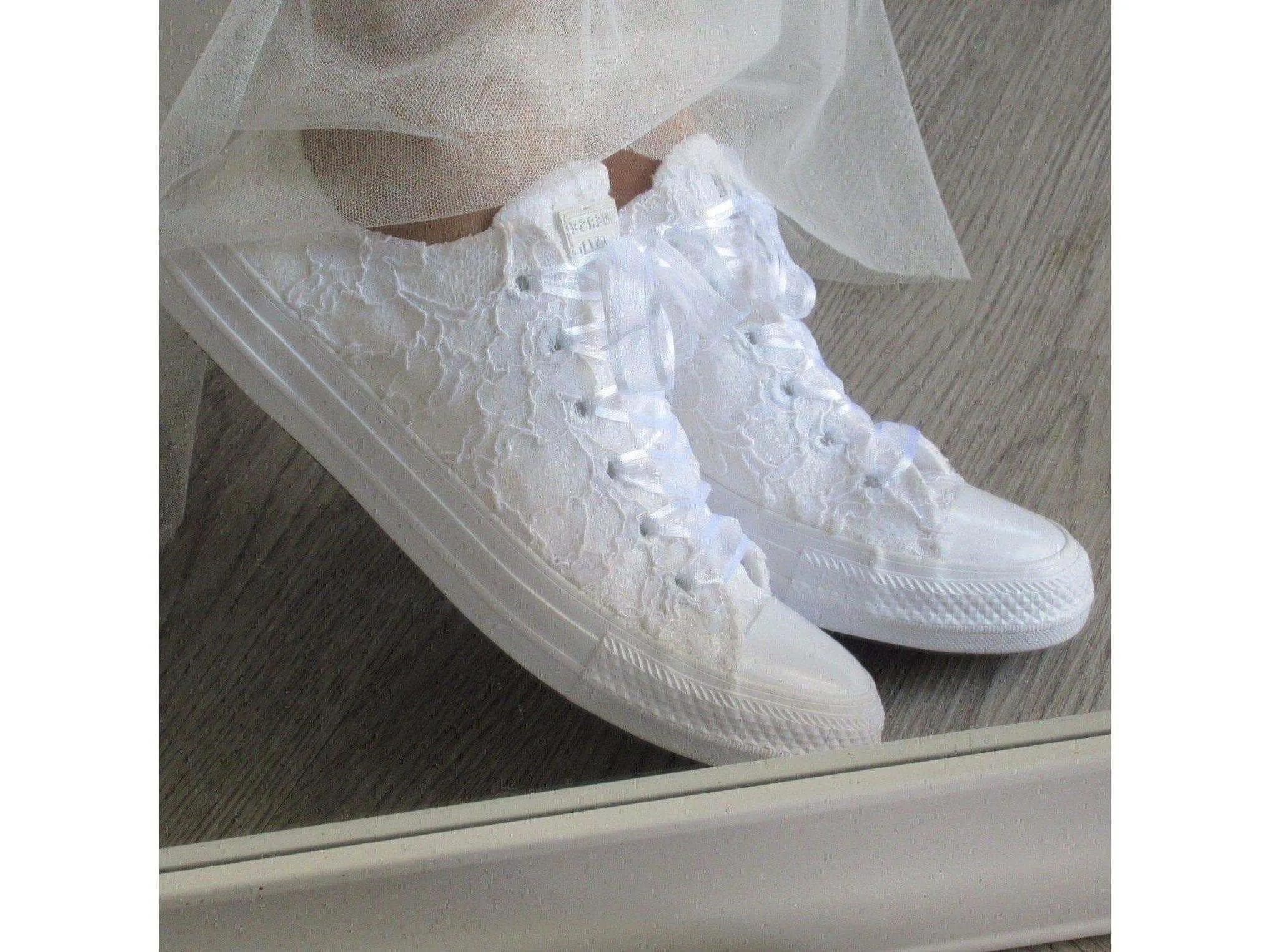 White Lace Wedding Converse Trainers For Brides