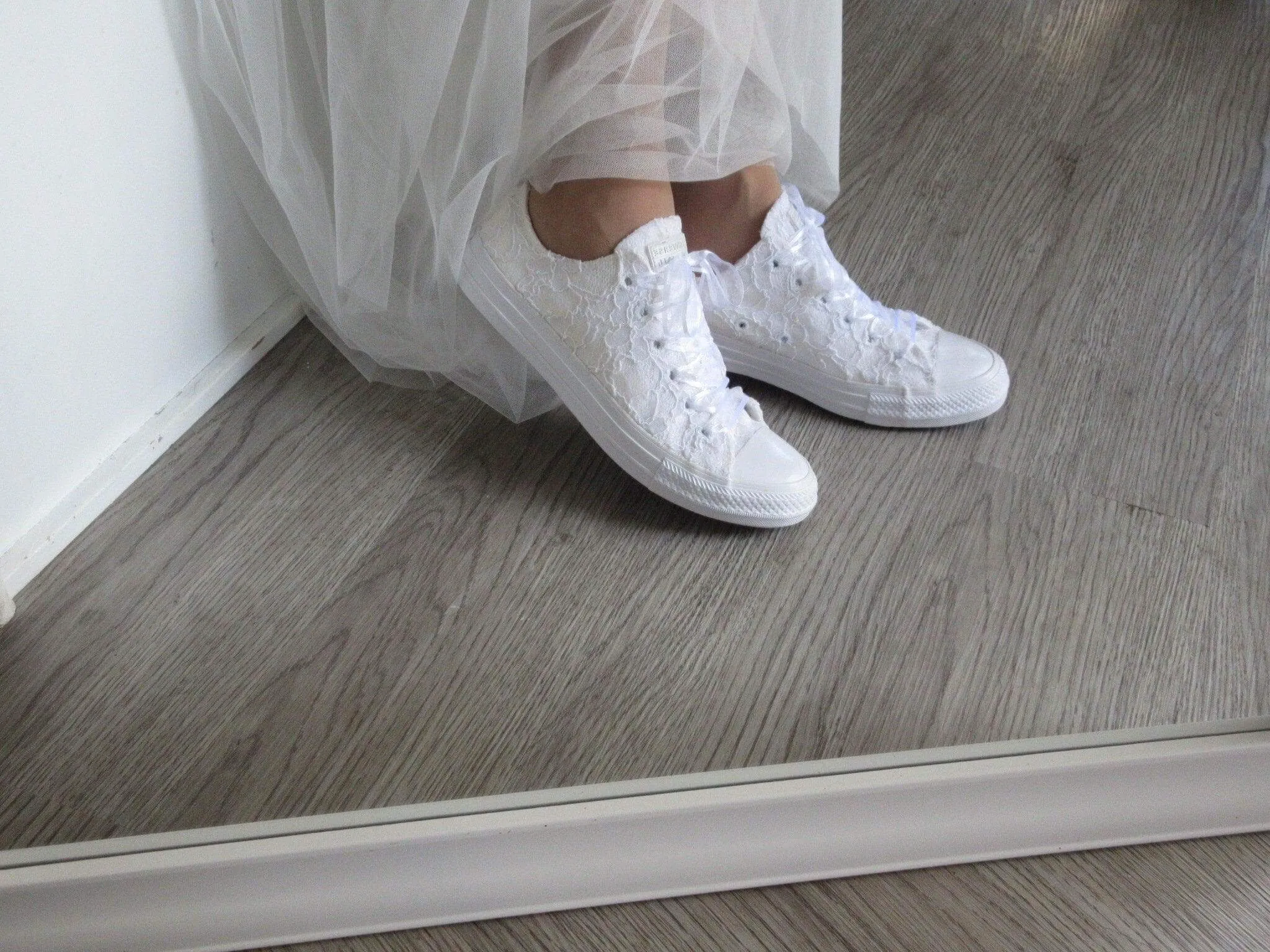 White Lace Wedding Converse Trainers For Brides