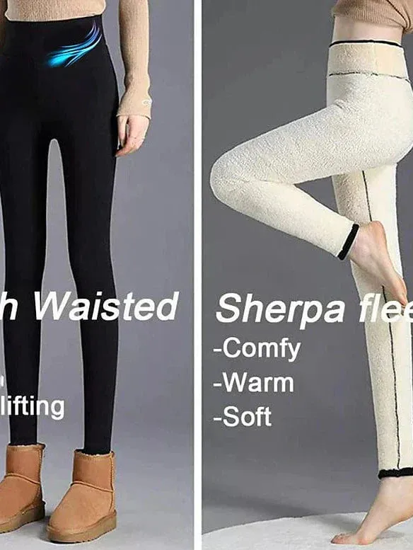 Women's Cozy High Waist Fleece Tights for Fall and Winter