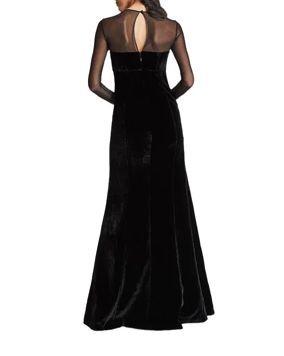 Womens Formal Illusion Neck Velvet Gown