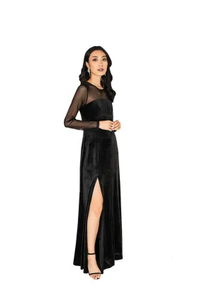 Womens Formal Illusion Neck Velvet Gown