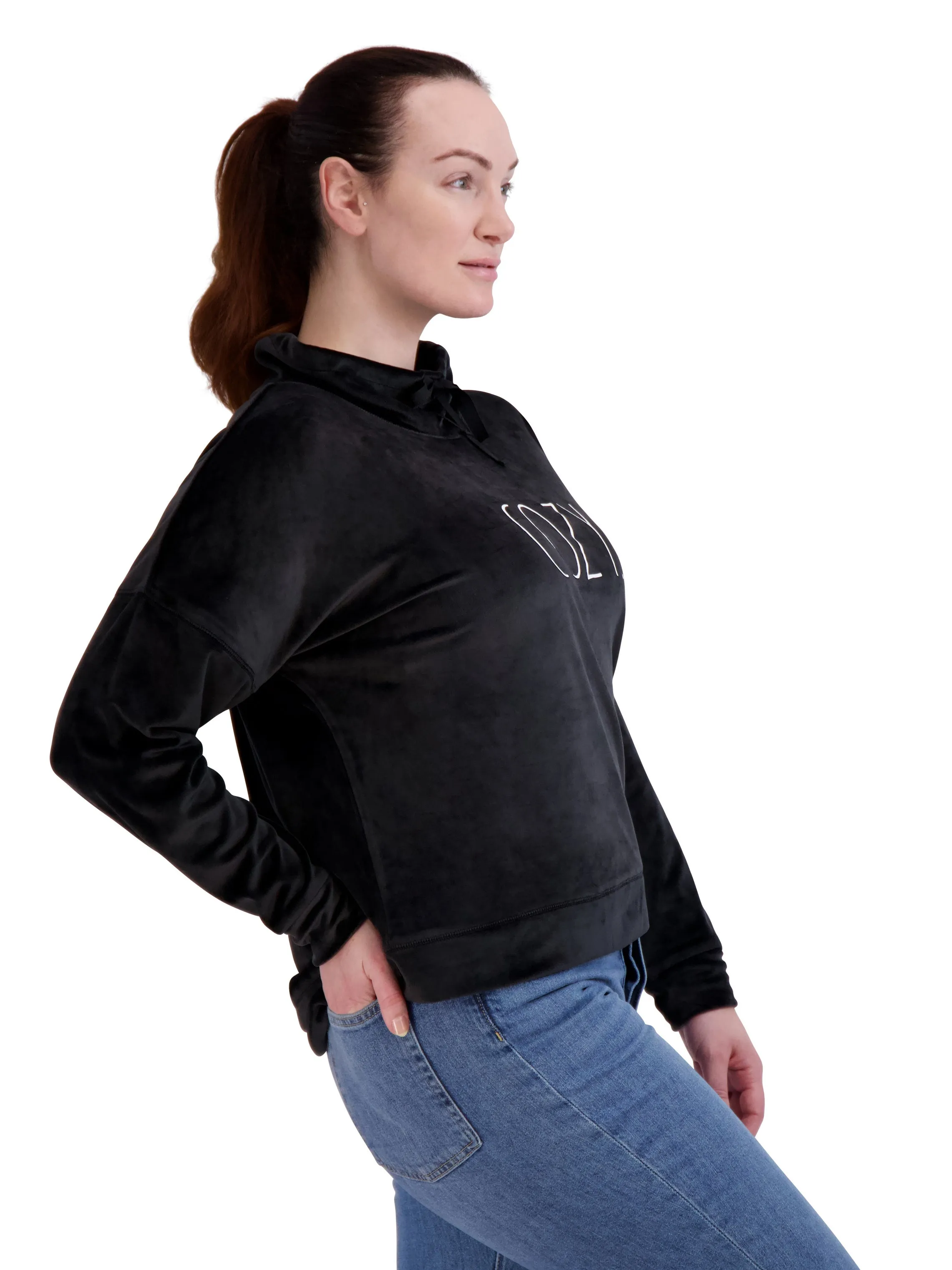 Women's Velour "COZY" Funnel Neck Sweatshirt