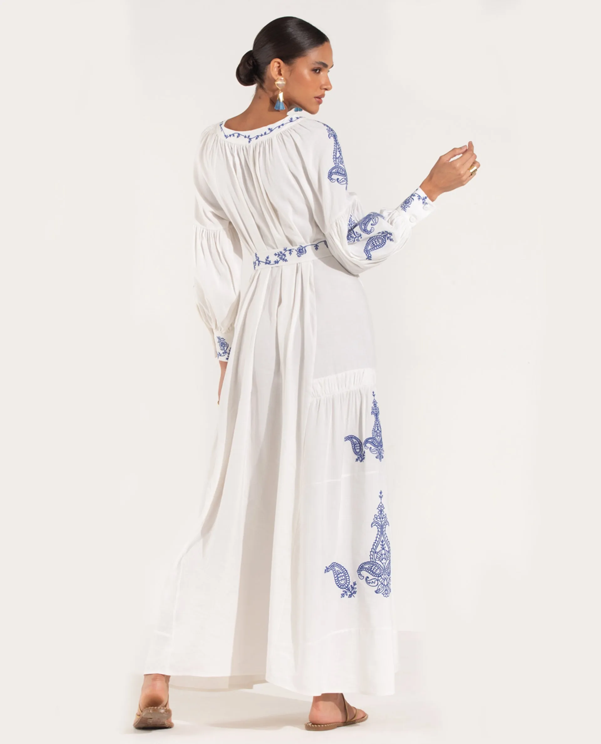 Zaya Linen Embroidered Dress